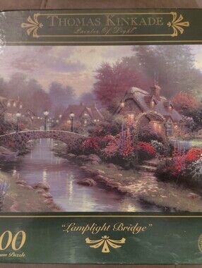 Thomas Kinkade Lamplight Bridge 1000 Piece Puzzle- Purple and Green